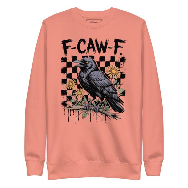 F-CAW-F Raven Shirt – Gothic Crow Graphic Tee with Checkerboard & Flowers - Unisex Premium Sweatshirt