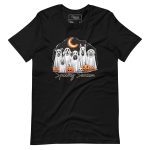 unisex-staple-t-shirt-black-front-68bbd07825546.jpg Spooky Season Halloween Dog Shirt – Cute Ghost Dogs with Pumpkins & Moon