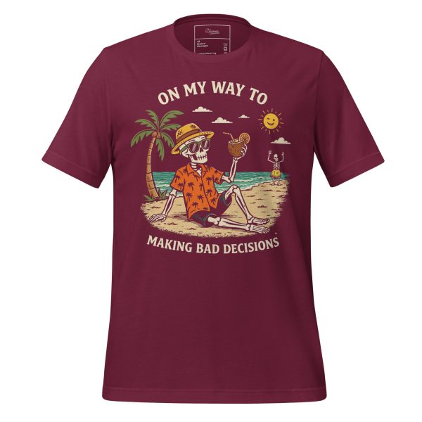 Funny Beach Skeleton T-Shirt - "On My Way To Making Bad Decisions" Tropical Vacation Tee - Retro Summer Skeleton Party Shirt