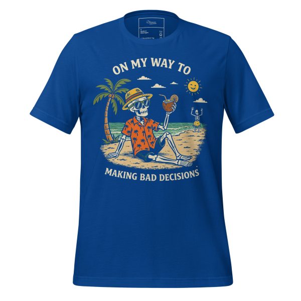 Funny Beach Skeleton T-Shirt - "On My Way To Making Bad Decisions" Tropical Vacation Tee - Retro Summer Skeleton Party Shirt
