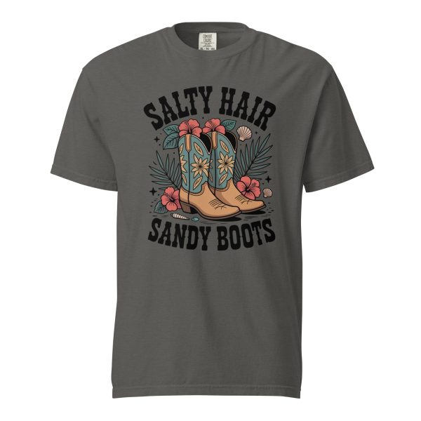 unisex-garment-dyed-heavyweight-t-shirt-pepper-front-69cf02f1b39e3.jpg Salty Hair Sandy Boots Graphic Tee – Retro Coastal Cowgirl Aesthetic