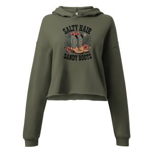 Salty Hair Sandy Boots Cropped Hoodie – Women's Vintage Coastal Pullover