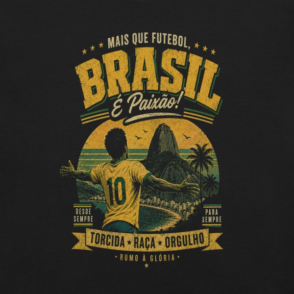 unisex-staple-t-shirt-black-front-6a3bdbe1237b3.jpg Brasil é Paixão Retro Football Tee - Distressed Brazil Soccer Unisex t-shirt