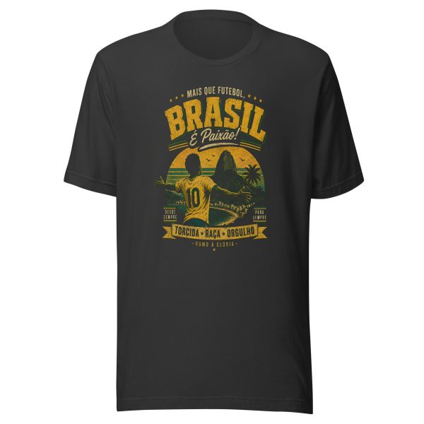 unisex-staple-t-shirt-dark-grey-front-6a3bdbe122ab9.jpg Brasil é Paixão Retro Football Tee - Distressed Brazil Soccer Unisex t-shirt