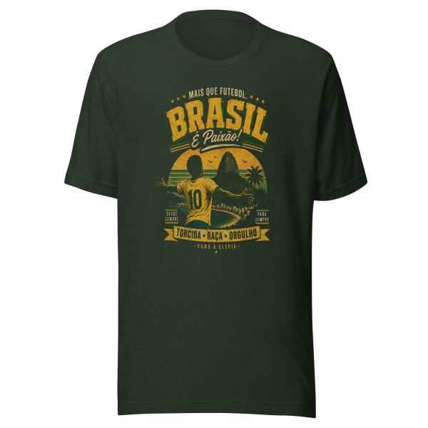 unisex-staple-t-shirt-heather-emerald-front-6a3bdbe122b4d.jpg Brasil é Paixão Retro Football Tee - Distressed Brazil Soccer Unisex t-shirt